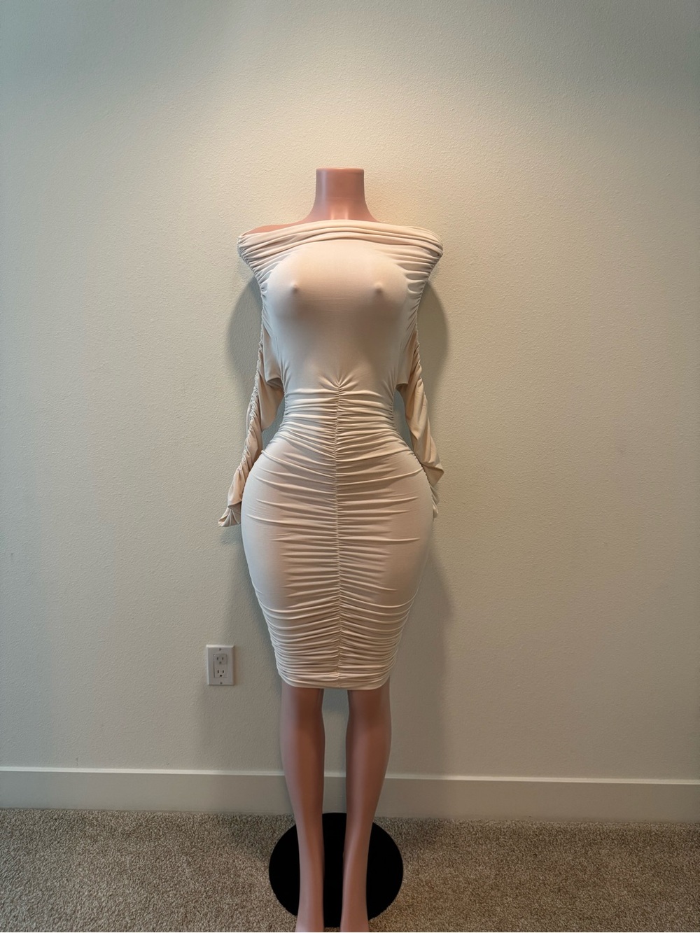 Off-Shoulder Ruched Midi Dress